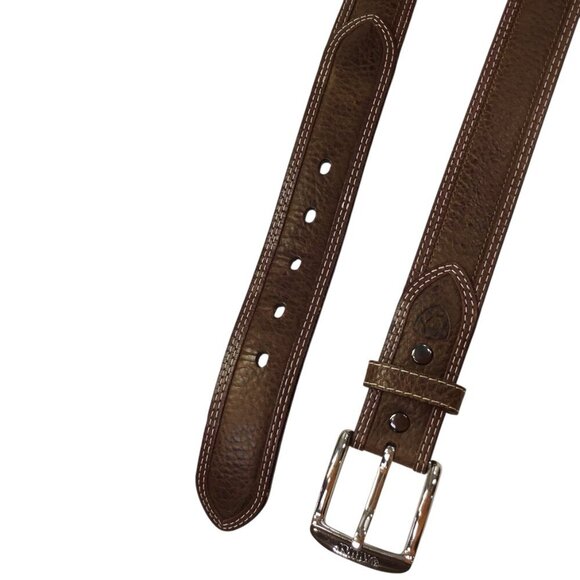 Ariat NWOT Belt Leather Baxter Black Oiled Rowdy Wester Brown Double Stitch 36 - Picture 4 of 8